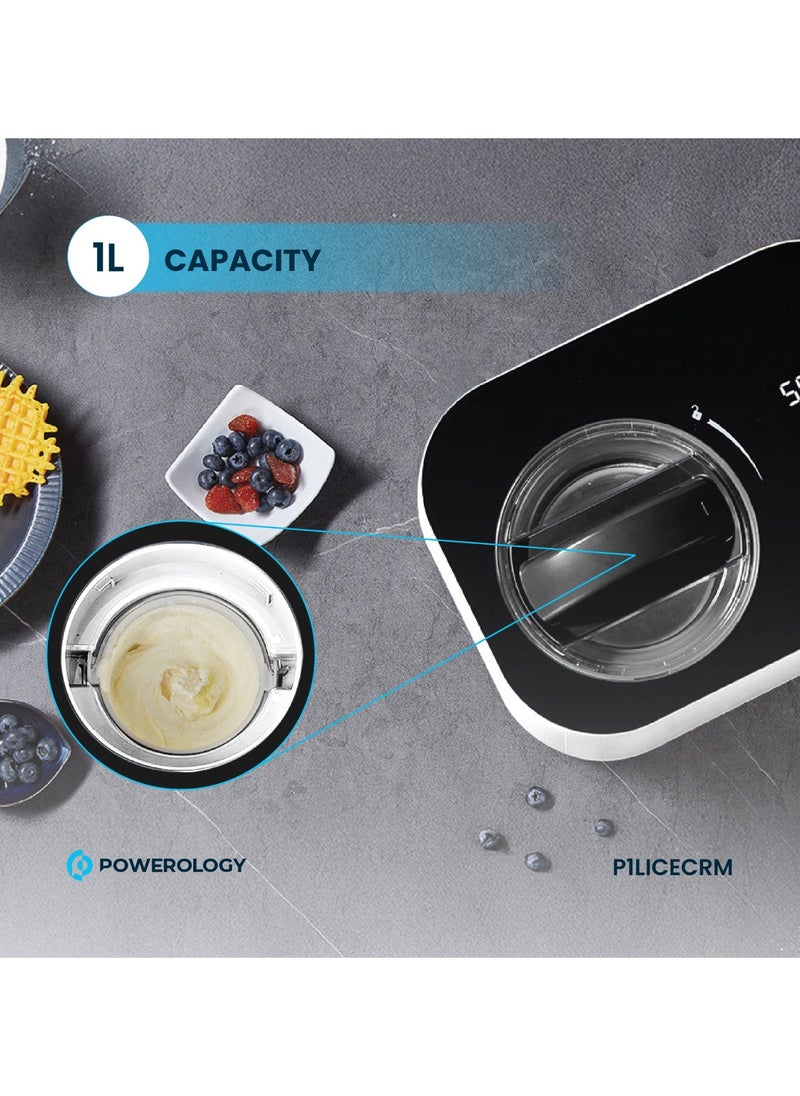 Powerology - Ice Cream & Frozen Yogurt Machine 1L with Quick-Freeze Technology & High-Power Compressor / 4 Mixing Modes / Smooth & Creamy / Low-Noise Operation - White - Image 1