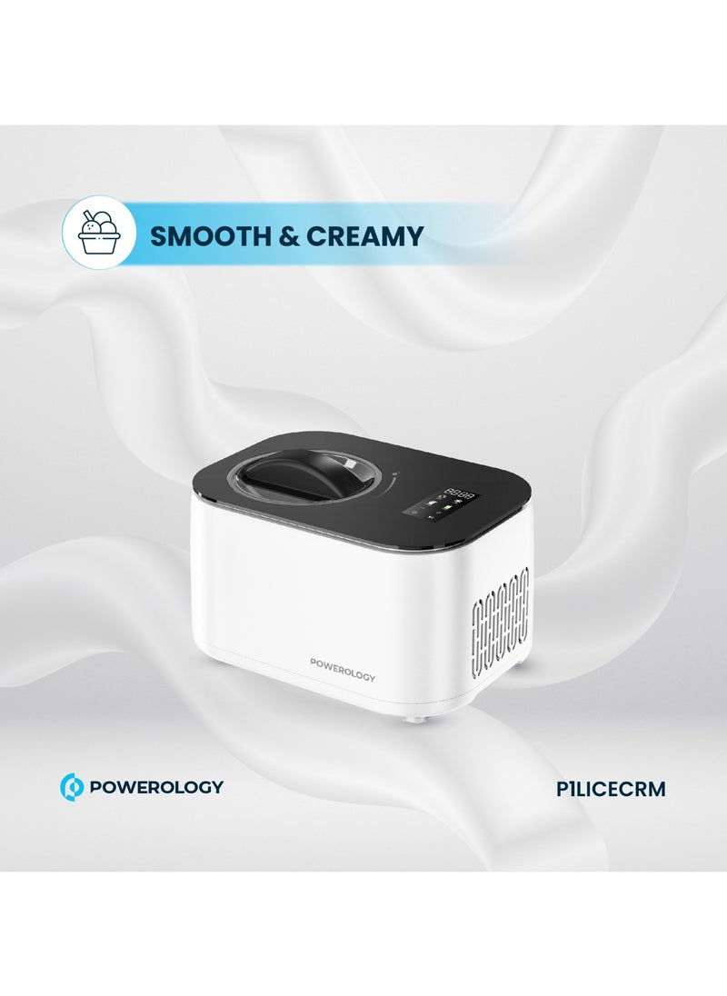 Powerology - Ice Cream & Frozen Yogurt Machine 1L with Quick-Freeze Technology & High-Power Compressor / 4 Mixing Modes / Smooth & Creamy / Low-Noise Operation - White - Image 1