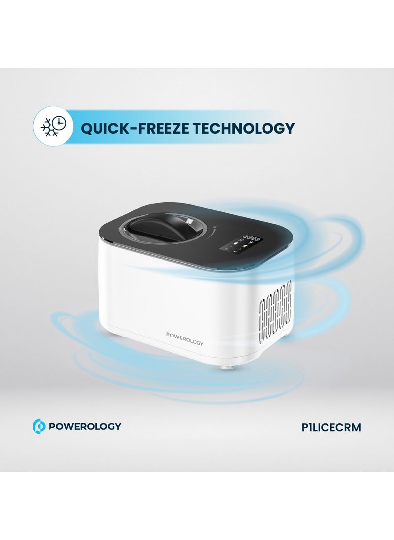 Powerology - Ice Cream & Frozen Yogurt Machine 1L with Quick-Freeze Technology & High-Power Compressor / 4 Mixing Modes / Smooth & Creamy / Low-Noise Operation - White - Image 1