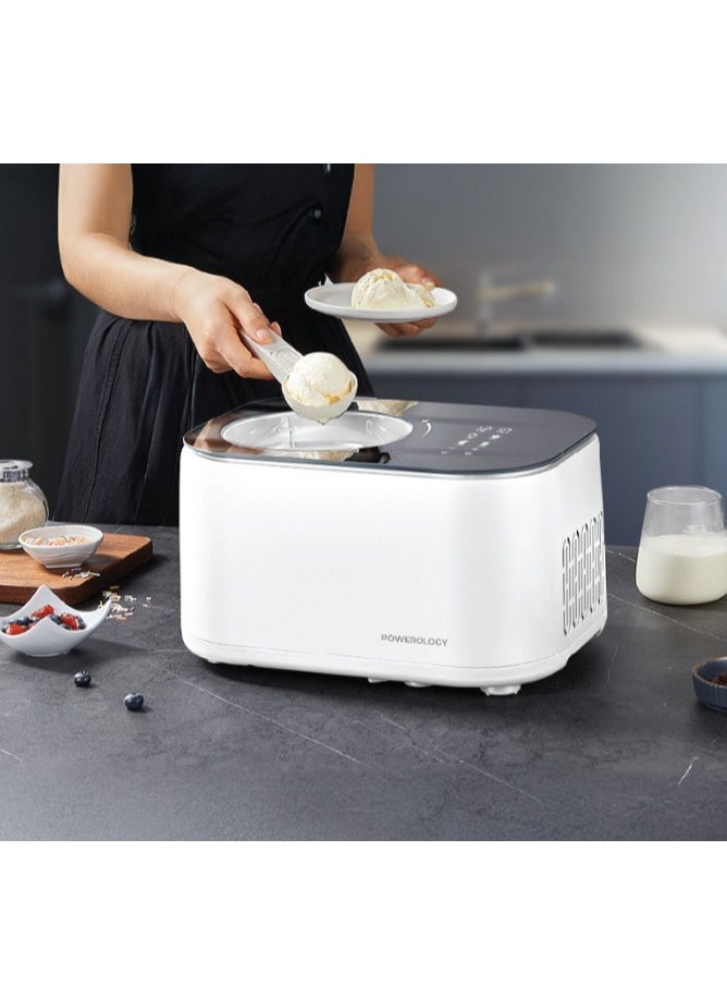 Powerology - Ice Cream & Frozen Yogurt Machine 1L with Quick-Freeze Technology & High-Power Compressor / 4 Mixing Modes / Smooth & Creamy / Low-Noise Operation - White - Image 1