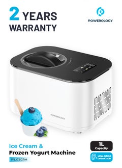 Ice Cream & Frozen Yogurt Machine 1L with Quick-Freeze Technology & High-Power Compressor / 4 Mixing Modes / Smooth & Creamy / Low-Noise Operation - White