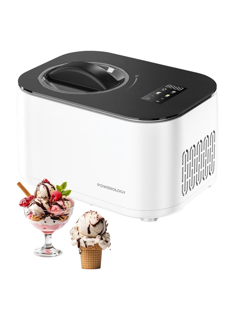 Powerology Ice Cream Maker, Frozen Yogurt Machine, 1L Capacity, 100W Cooling Power, 4 Mixing Modes, Ice Cream Machine, Quick-Freeze Technology, Low-Noise Operation, Smooth & Creamy - White - Image 1