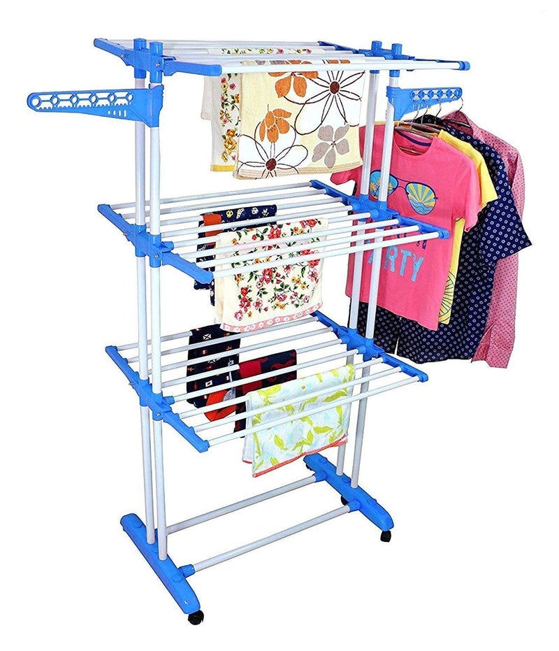 Blossom Creation Blossom Creation Premium Clothes Stand for Drying with Wheels Portable 3 Layer Rack for Balcony Foldable Wings 24 Hanger Rods Anti Rust Steel Metal Orange Prince Jumbo  - Image 5