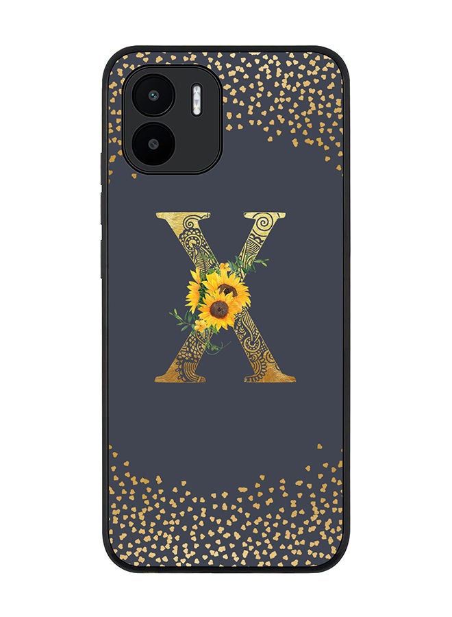 Stylizedd Rugged Black edge case for Xiaomi Redmi A2 / Xiaomi Redmi A1 Slim fit Soft Case Flexible Rubber Edges Anti Drop TPU Gel Thin Cover - Custom Monogram Initial Letter Floral Pattern Alphabet - X (Grey) - Image 1