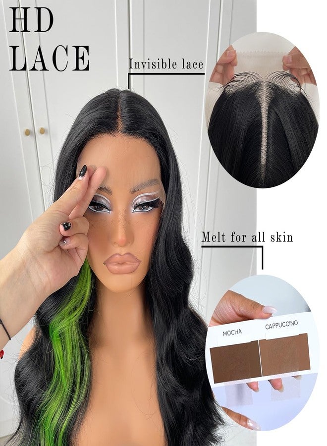 MITIMES باروكة MITIMES الخضراء المخططة، باروكة أمامية دانتيل بدون غراء، باروكة مموجة جاهزة للارتداء، باروكة أمامية دانتيل للنساء ذوات البشرة السمراء - Image 4
