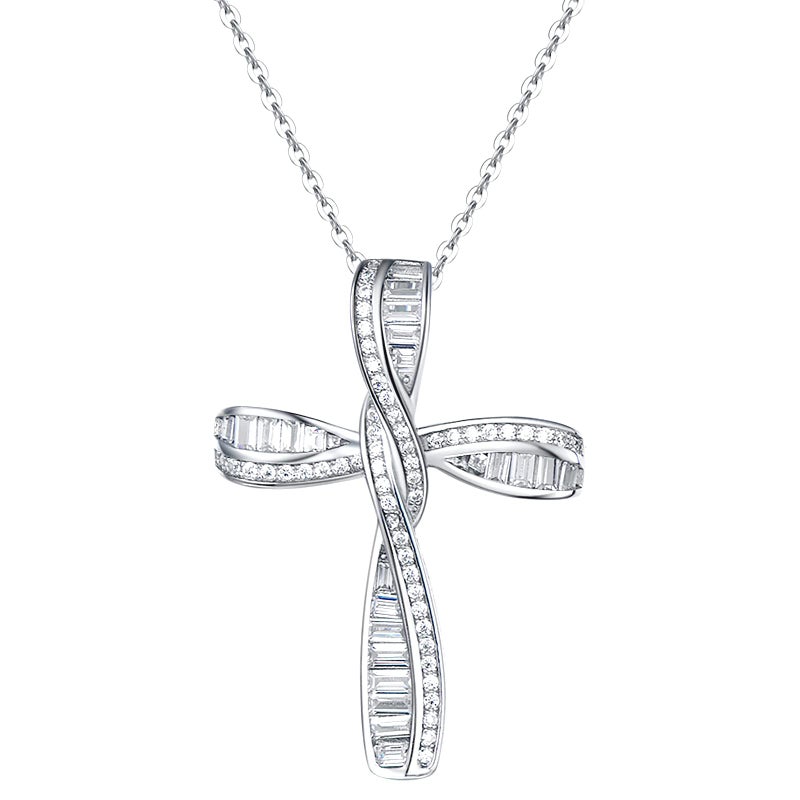 FANCIME Cross Necklace For Women Sterling Silver Cubic Zirconia Twisted Cross Infinity Open Loop Pendant Gift For Women, 18" Extender - Image 1