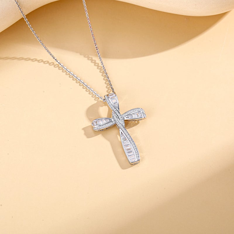 FANCIME Cross Necklace For Women Sterling Silver Cubic Zirconia Twisted Cross Infinity Open Loop Pendant Gift For Women, 18" Extender - Image 4