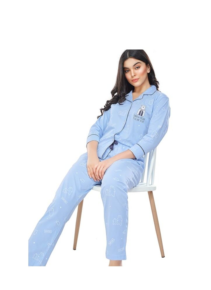 Accessorize Kingdom - Women's Cotton Heart Printed Night Suit Set Of Shirt & Pajama Set - Image 1