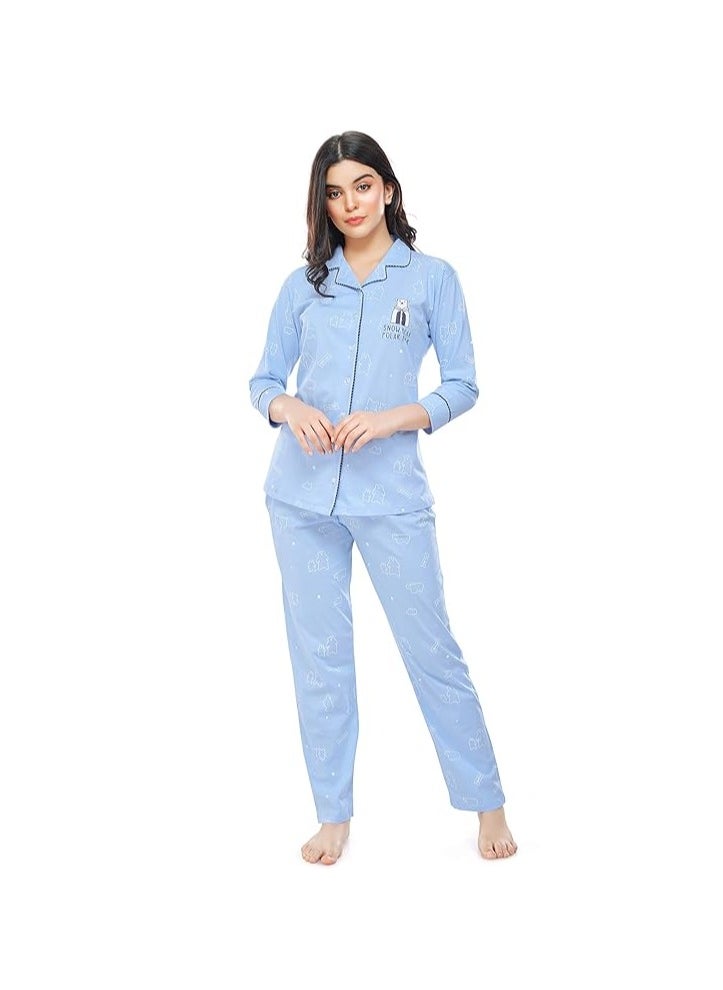 Accessorize Kingdom - Women's Cotton Heart Printed Night Suit Set Of Shirt & Pajama Set - Image 1