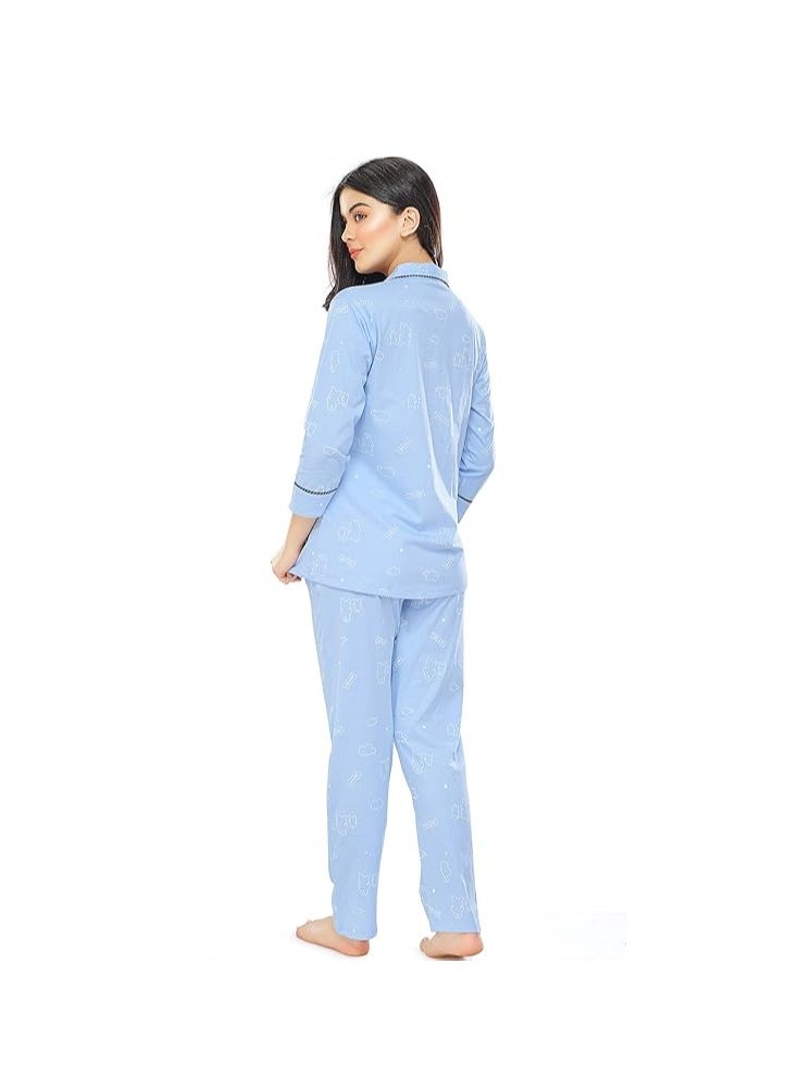 Accessorize Kingdom - Women's Cotton Heart Printed Night Suit Set Of Shirt & Pajama Set - Image 1