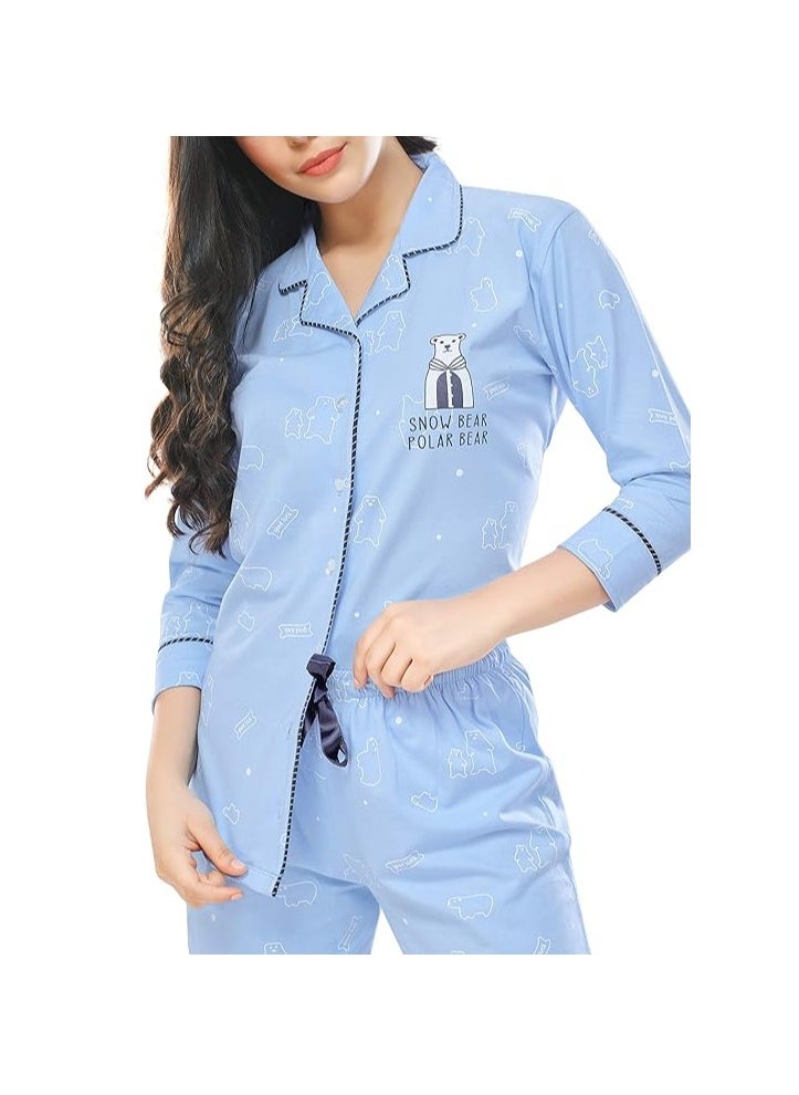 Accessorize Kingdom - Women's Cotton Heart Printed Night Suit Set Of Shirt & Pajama Set - Image 1