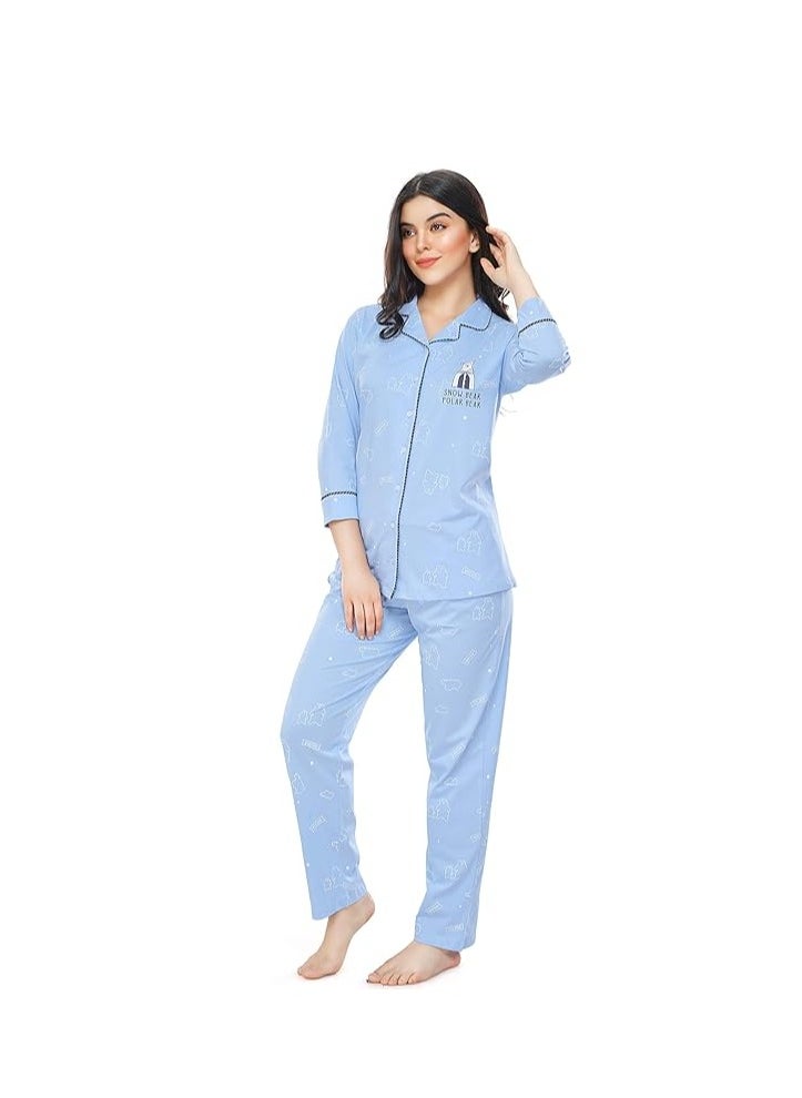Accessorize Kingdom - Women's Cotton Heart Printed Night Suit Set Of Shirt & Pajama Set - Image 1