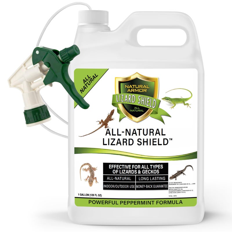 Natural Armor رذاذ طارد السحالي والجكو الطبيعي - تركيبة قوية من النعناع تطرد جميع أنواع السحالي والجكو وتعمل بشكل أفضل من الحيل فوق الصوتية - 128 أونصة سائلة - جالون جاهز للاستخدام - Image 1