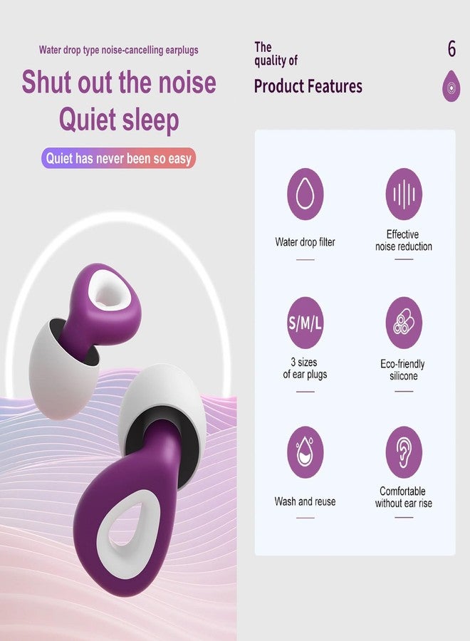 AUGEN Ear Plugs for Sleeping, Noise Canceling, Reusable Silicone Earplugs for Hearing Protection, Waterproof EarPlugs Suitable for Sleeping Swimming Studying Traveling Concerts Airplanes (Black, M6 - Image 2