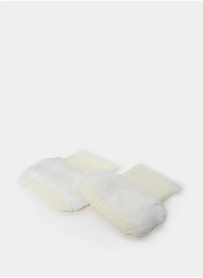 ستايلي Faux Fur Trim Textured Leg Warmer
