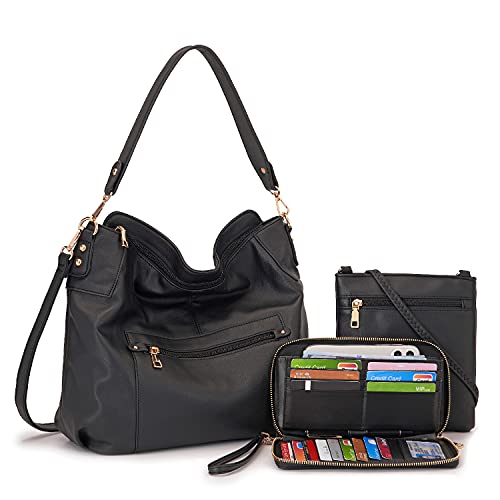 Idesort Large Crossbody Bags Ladies Shoulder Handbags Purse and Wallet Set for Women Hobo Purses Black - Image 1