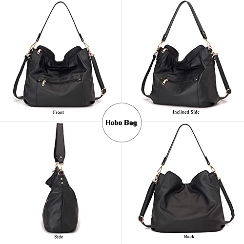 Idesort Large Crossbody Bags Ladies Shoulder Handbags Purse and Wallet Set for Women Hobo Purses Black - Image 4