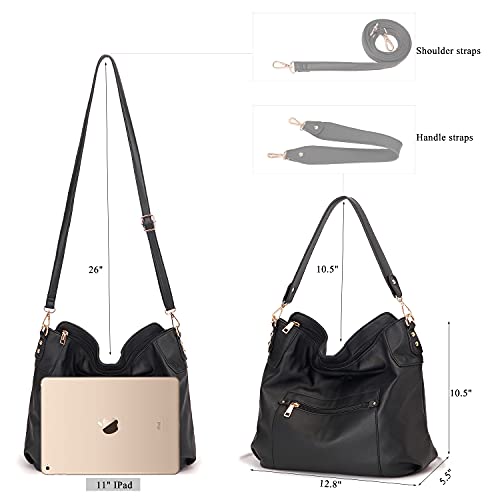 Idesort Large Crossbody Bags Ladies Shoulder Handbags Purse and Wallet Set for Women Hobo Purses Black - Image 5