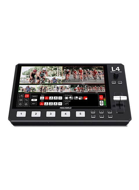 FEELWORLD L4 Multi-Format Video Mixer Switcher with 10.1 Inch Touchscreen Built-in Cooler 4 x HDMI Input + 1 x USB3.0 Output for Live Stream E-Sports Competition Interview Education