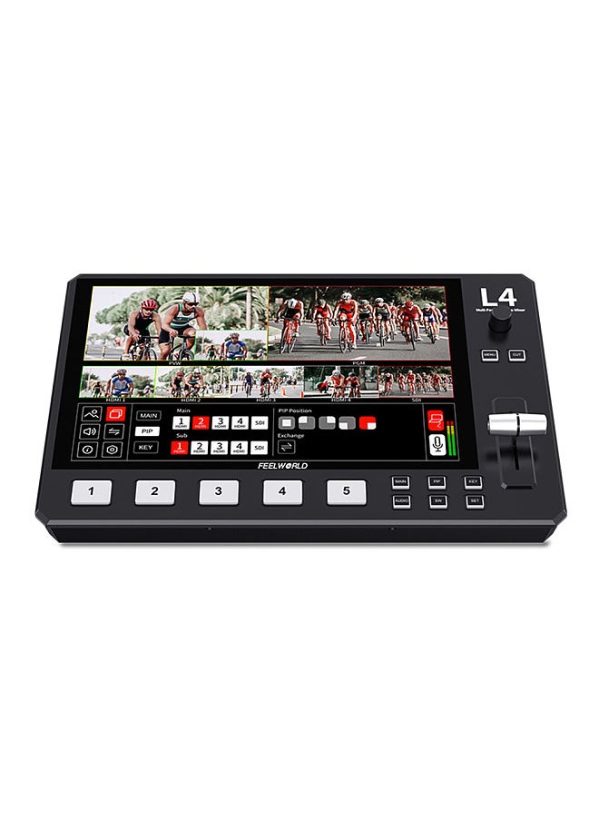 Generic - FEELWORLD L4 Multi-Format Video Mixer Switcher with 10.1 Inch Touchscreen Built-in Cooler 4 x HDMI Input + 1 x USB3.0 Output for Live Stream E-Sports Competition Interview Education - Image 1