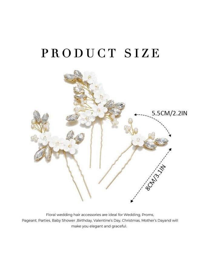 يونيكرا دبابيس شعر زفاف من Unicra Flower Bride باللون الذهبي من الكريستال وإكسسوارات شعر اللؤلؤ للنساء والفتيات (عبوة من 3 قطع) (ذهبي) - Image 4