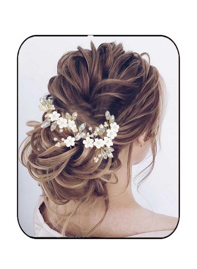 يونيكرا دبابيس شعر زفاف من Unicra Flower Bride باللون الذهبي من الكريستال وإكسسوارات شعر اللؤلؤ للنساء والفتيات (عبوة من 3 قطع) (ذهبي) - Image 1