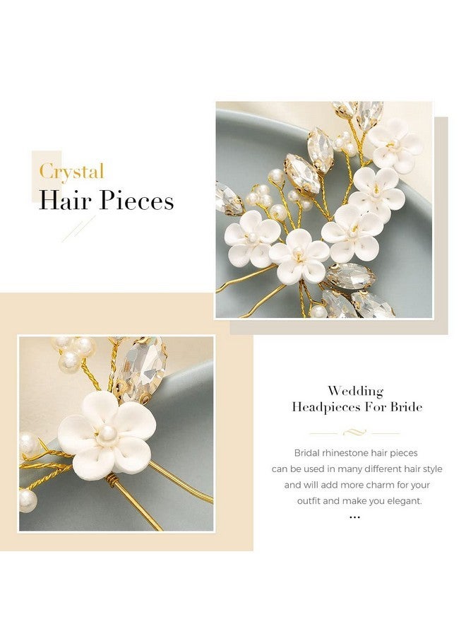 يونيكرا دبابيس شعر زفاف من Unicra Flower Bride باللون الذهبي من الكريستال وإكسسوارات شعر اللؤلؤ للنساء والفتيات (عبوة من 3 قطع) (ذهبي) - Image 5