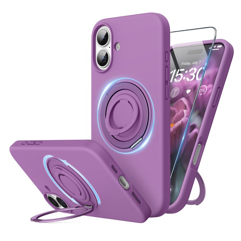 SURPHY 360 Magnetic Stand for iPhone 16 Case with Finger Ring Compatible with MagSafe with Screen Protector Ring Stand and Finger Phone Case for 16 61 inch 2024 Orchid Purple - Image 2