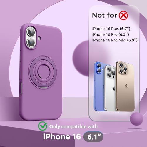 SURPHY 360 Magnetic Stand for iPhone 16 Case with Finger Ring Compatible with MagSafe with Screen Protector Ring Stand and Finger Phone Case for 16 61 inch 2024 Orchid Purple - Image 3