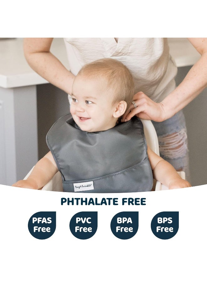 Tiny Twinkle Mess Proof Baby Bibs for Eating - Waterproof, Wipeable Bibs - Toddler Bibs - Travel Friendly - PFAS, PVC, BPA, Phthalate Free - Baby Food Bibs (3 Pack,Sage, Charcoal) - Image 2