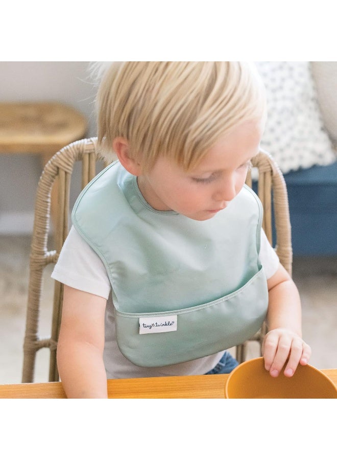 Tiny Twinkle Mess Proof Baby Bibs for Eating - Waterproof, Wipeable Bibs - Toddler Bibs - Travel Friendly - PFAS, PVC, BPA, Phthalate Free - Baby Food Bibs (3 Pack,Sage, Charcoal) - Image 3