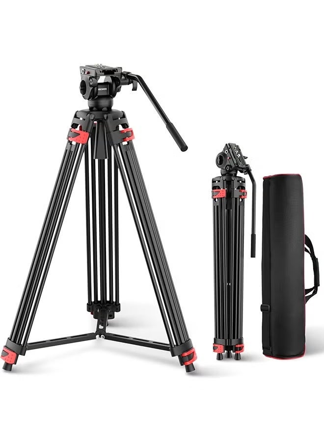 NEEWER Basic 74" Video Tripod with Fluid Head , Metal Camera Tripod with Smooth Friction Damping, Mid Level Spreader, Quick Release Plate Compatible with Manfrotto 501, Max Load 17.6lb, TP37 - Image 1