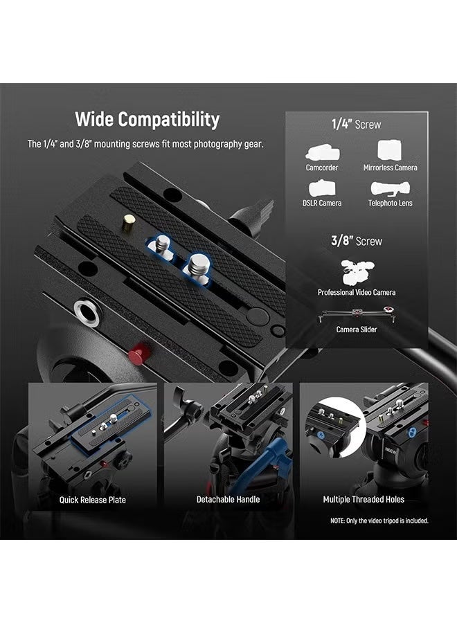 NEEWER Basic 74" Video Tripod with Fluid Head , Metal Camera Tripod with Smooth Friction Damping, Mid Level Spreader, Quick Release Plate Compatible with Manfrotto 501, Max Load 17.6lb, TP37 - Image 4