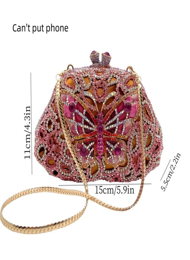 GSYPS Women Sparkly Butterfly Rhinestone Clutch Luxury Crystal Evening Bag Small Bridal Handbag Wedding Party Purse Pink - Image 2