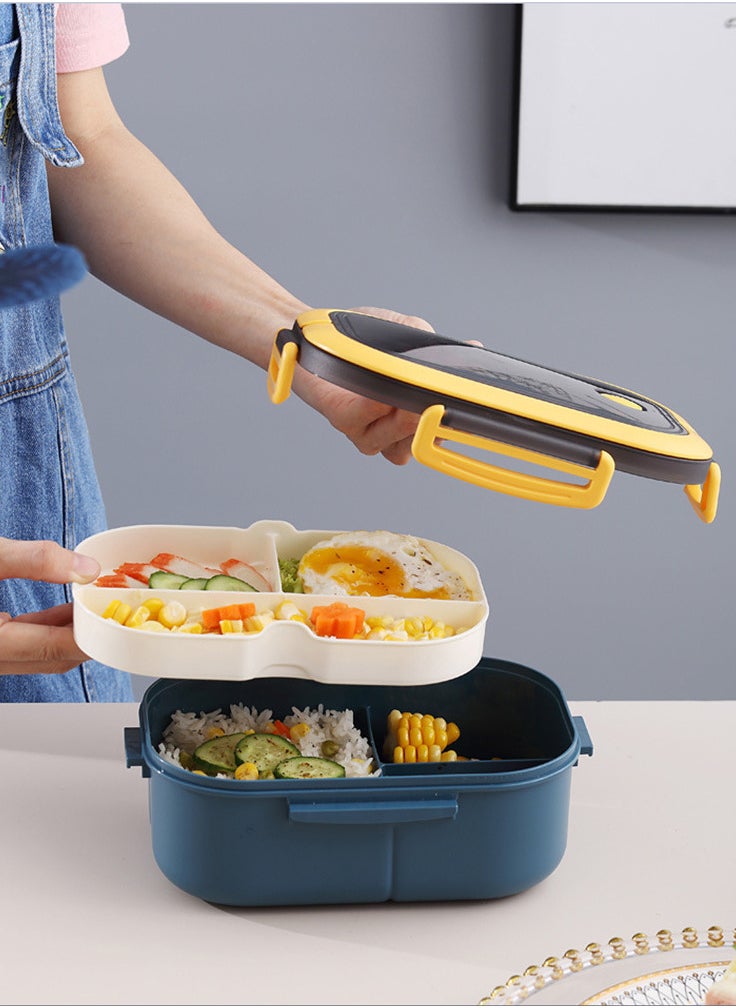 YAH Creation - YAH Leak-Proof Bento Lunch Box - 2 Layers and 6 Compartments, Model: LunchMate - Microwave & Dishwasher Safe, Includes Spoon & Fork - Convenient Handle for School, Work, and Travel - Image 1