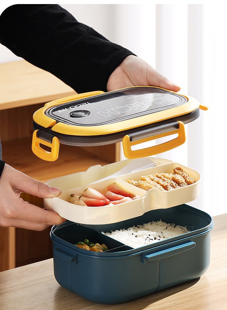 ياهـ صندوق غداء بينتو مانع للتسرب من ياهـ - بطبقتين و6 حجرات، طراز: LunchMate - آمن للاستخدام في الميكروويف وغسالة الصحون، يتضمن ملعقة وشوكة - مع مقبض مريح لانش بوكس للمدرسة والعمل والسفر - Image 2