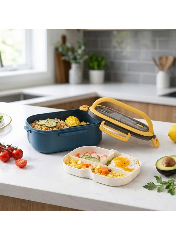 ياهـ صندوق غداء بينتو مانع للتسرب من ياهـ - بطبقتين و6 حجرات، طراز: LunchMate - آمن للاستخدام في الميكروويف وغسالة الصحون، يتضمن ملعقة وشوكة - مع مقبض مريح لانش بوكس للمدرسة والعمل والسفر - Image 1