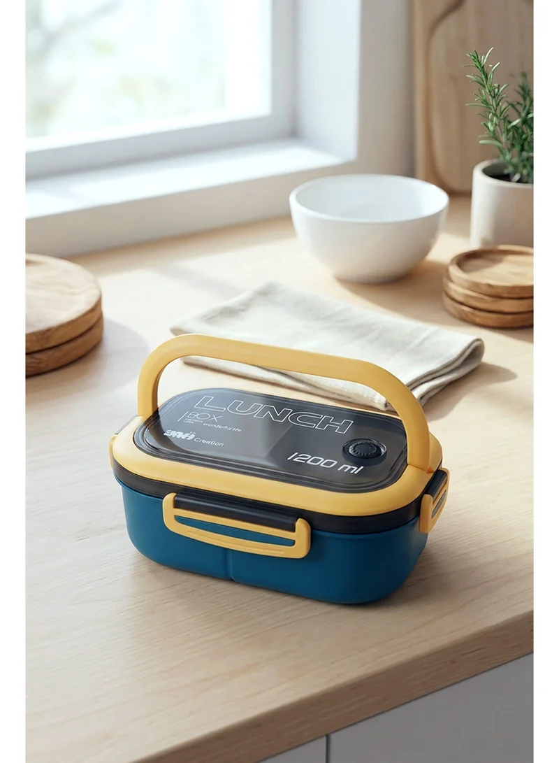 YAH Creation YAH Leak-Proof Bento Lunch Box - 2 Layers and 6 Compartments, Model: LunchMate - Microwave & Dishwasher Safe, Includes Spoon & Fork - Convenient Handle for School, Work, and Travel