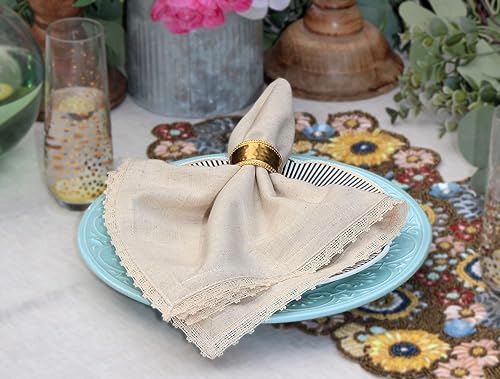 COTTON CRAFT Flax Linen Cloth Napkins with Lace - Set of 12 Lunch Dinner Napkins - Elegant Everyday Fall Harvest Thanksgiving Holiday Table Napkin - Washable Reusable Napkin - Oversized 20x20- Natural - Image 4