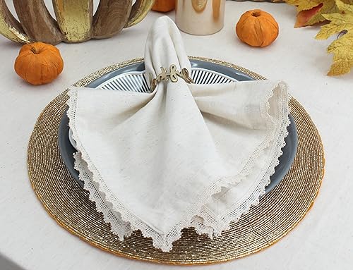 COTTON CRAFT Flax Linen Cloth Napkins with Lace - Set of 12 Lunch Dinner Napkins - Elegant Everyday Fall Harvest Thanksgiving Holiday Table Napkin - Washable Reusable Napkin - Oversized 20x20- Natural - Image 5