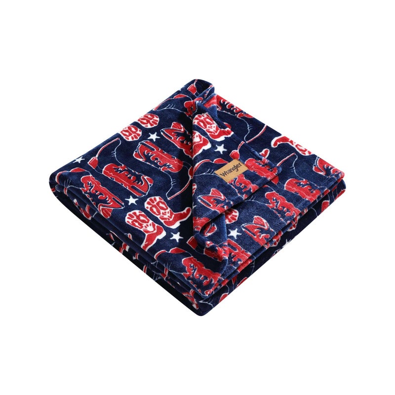 Wrangler Wrangler - Throw Blanket  Soft Plush Fleece Bedding  Yellowstone Inspired  Western Decor for Bed or Couch (Knocking Boots Blue  50"" x 70"")  - Image 1