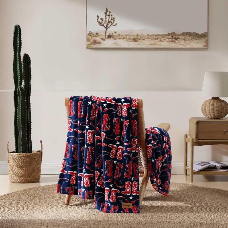 Wrangler Wrangler - Throw Blanket  Soft Plush Fleece Bedding  Yellowstone Inspired  Western Decor for Bed or Couch (Knocking Boots Blue  50"" x 70"")  - Image 4
