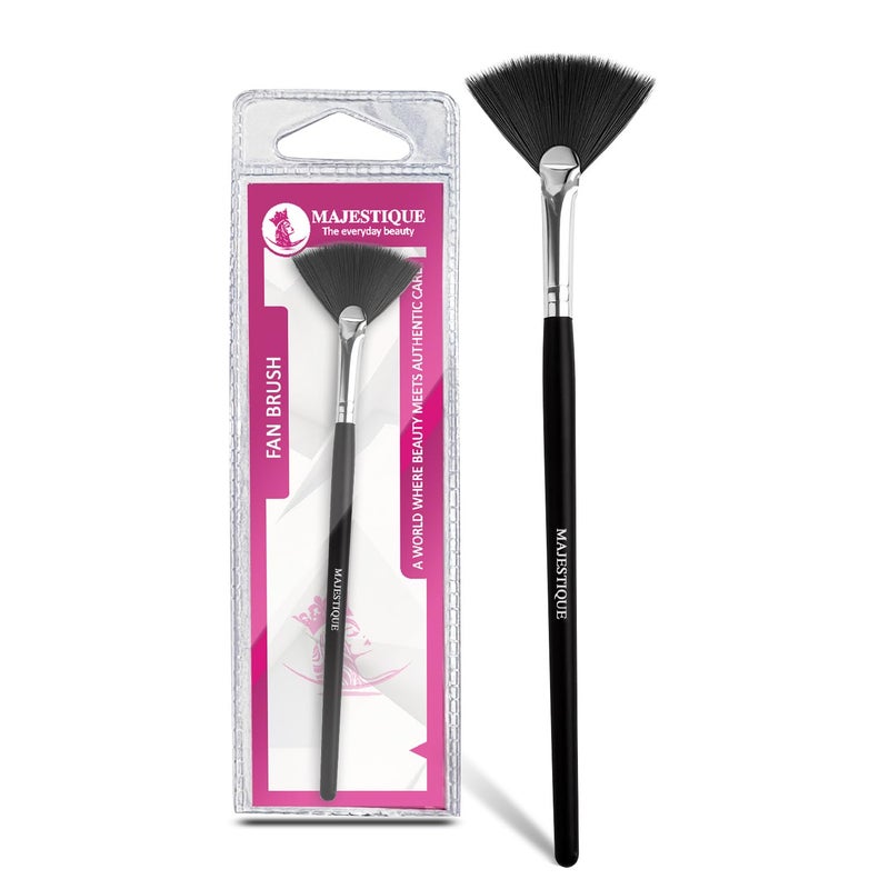 MAJESTIQUE Majestique Professional Fan Brush For Face Perfect For Highlighting Makeup Brush with EasytoHold Ultra Soft Bristles Highlighter Brush For Cheekbones Frosted Tip For Natural Finish Wooden Handle 1 Piece - Image 1