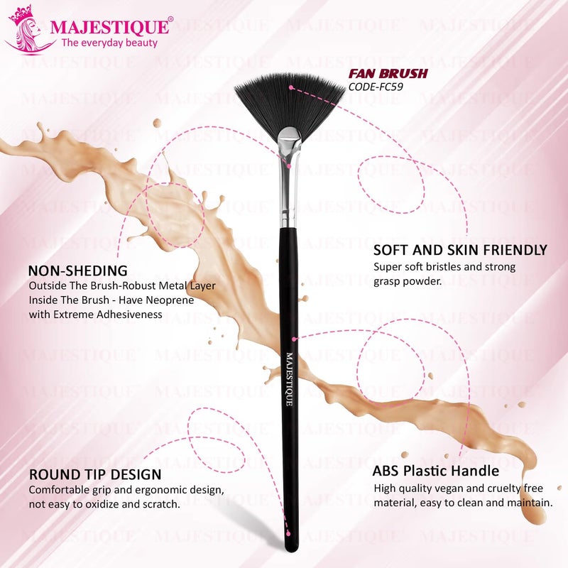 MAJESTIQUE Majestique Professional Fan Brush For Face Perfect For Highlighting Makeup Brush with EasytoHold Ultra Soft Bristles Highlighter Brush For Cheekbones Frosted Tip For Natural Finish Wooden Handle 1 Piece - Image 3