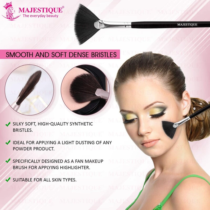 MAJESTIQUE Majestique Professional Fan Brush For Face Perfect For Highlighting Makeup Brush with EasytoHold Ultra Soft Bristles Highlighter Brush For Cheekbones Frosted Tip For Natural Finish Wooden Handle 1 Piece - Image 4