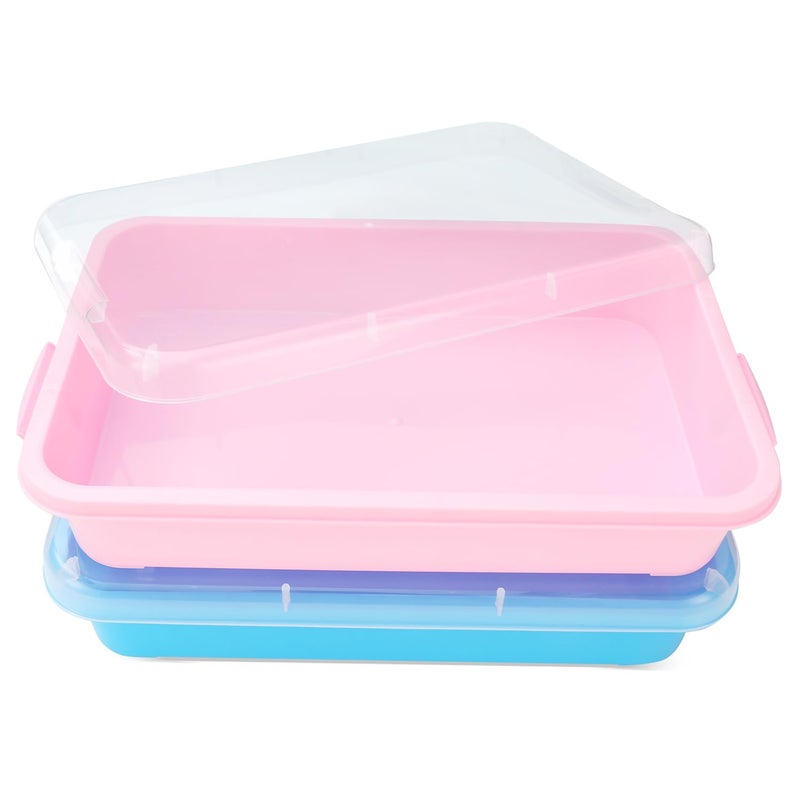 AtMini Sensory Bin Sand Tray with Lid for Toddlers 2 Pcs 15in Portable Sandbox Toy Large Plastic Tray for Kids 3 4 5 6 Fill with Sand, Water, Beads, and More (Pink + Blue) - Image 1
