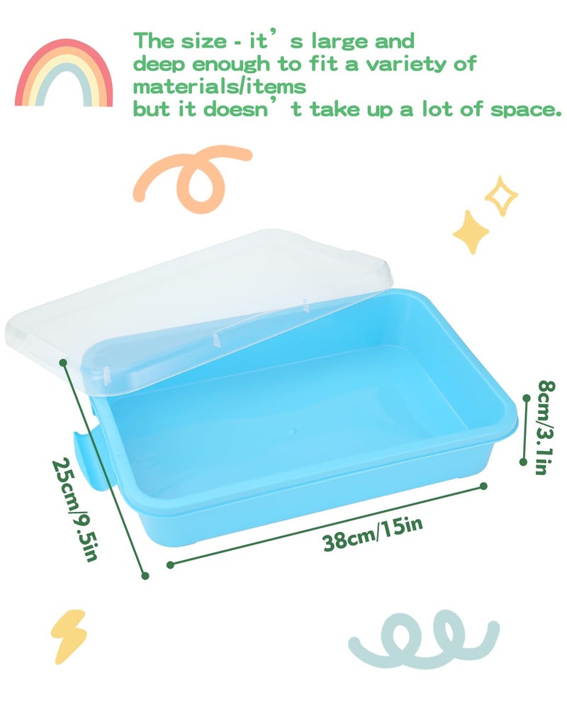 AtMini Sensory Bin Sand Tray with Lid for Toddlers 2 Pcs 15in Portable Sandbox Toy Large Plastic Tray for Kids 3 4 5 6 Fill with Sand, Water, Beads, and More (Pink + Blue) - Image 3