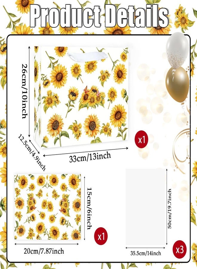 MUNILAIL 13 Inches Sunflower Gift Bag Large Gift Bag with Handle Tissue Paper and Greeting Card for Kids Adults Birthday Party Baby Shower Paper Gift Bag - Image 2