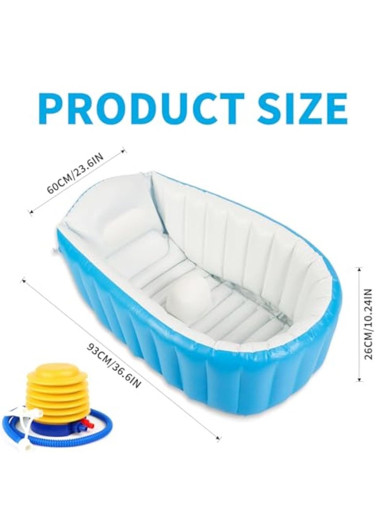 Arabest حمام أطفال قابل للنفخ - حوض استحمام محمول للأطفال مع مضخة هواء، حوض قابل للنفخ قابل للطي للمواليد الجدد والأطفال الصغار، حمام سفر غير قابل للانزلاق مع قابس تصريف وخطاف، بركة هواء للاستخدام الداخلي والخارجي، أزرق - Image 2