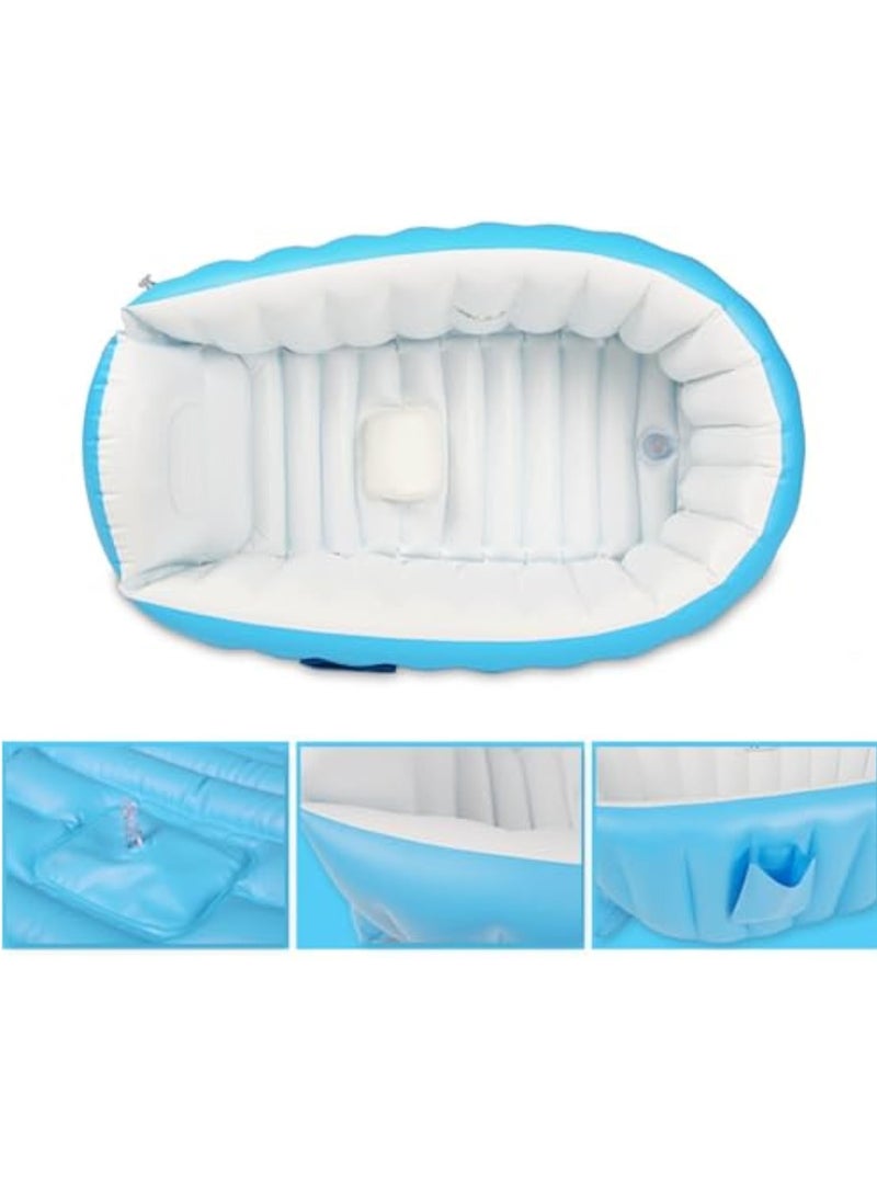 Arabest حمام أطفال قابل للنفخ - حوض استحمام محمول للأطفال مع مضخة هواء، حوض قابل للنفخ قابل للطي للمواليد الجدد والأطفال الصغار، حمام سفر غير قابل للانزلاق مع قابس تصريف وخطاف، بركة هواء للاستخدام الداخلي والخارجي، أزرق - Image 5